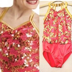 Weissman Dance coral gold leotard costume 11123 best time ever-child small SC 6